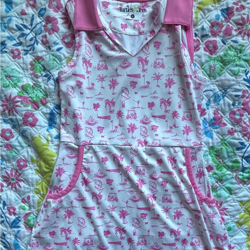 Turtles & Tees Pink and White Sleeveless Dress